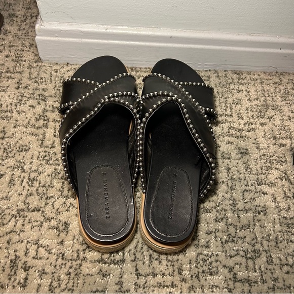 Zara Trafaluc Black & Silver Beaded Criss-Cross Chunky Platform Sandals Size 9 - Picture 9 of 14